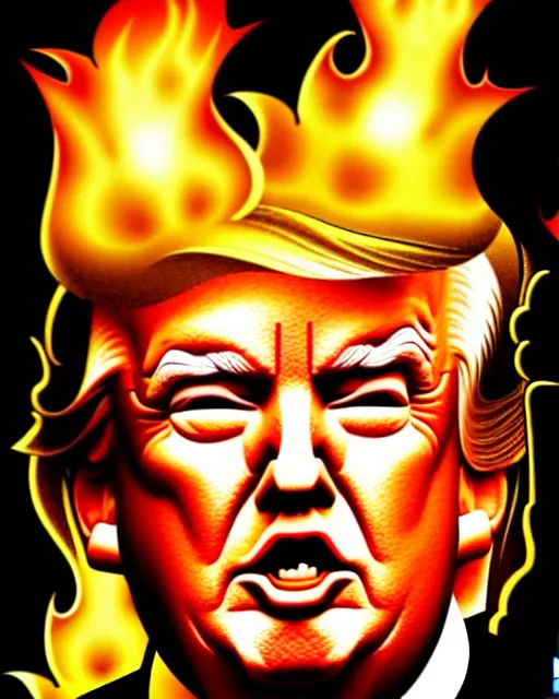 Image similar to portrait of donald trump with eyebrows on fire, by alan bean, ultra detailed, trending on artstation,