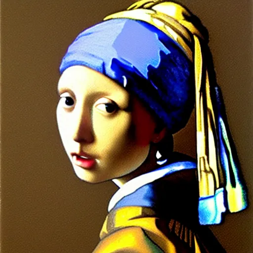 Prompt: Girl with a Pearl Earring in style of Beksinski