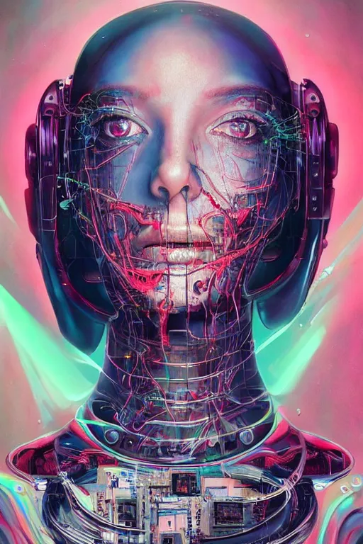 Prompt: portrait of computer & circuits, melting, youtube, 8 k, by tristan eaton, stanley artgermm, tom bagshaw, greg rutkowski, carne griffiths, ayami kojima, beksinski, giger, trending on deviantart, face enhance, hyper detailed, minimalist, cybernetic, android, blade runner, full of colour, super detailed