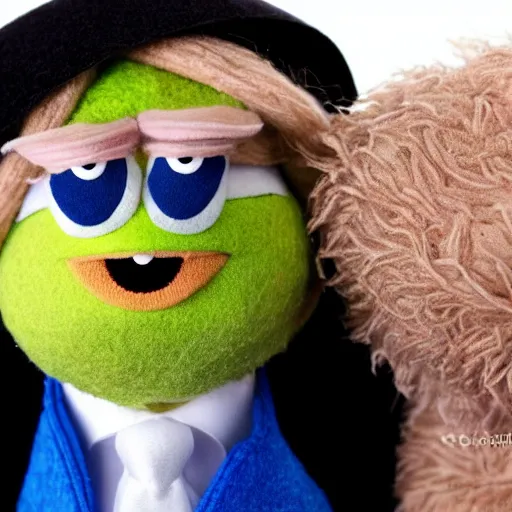 Prompt: close up of donald trump muppet, puppet, wool, dslr photo