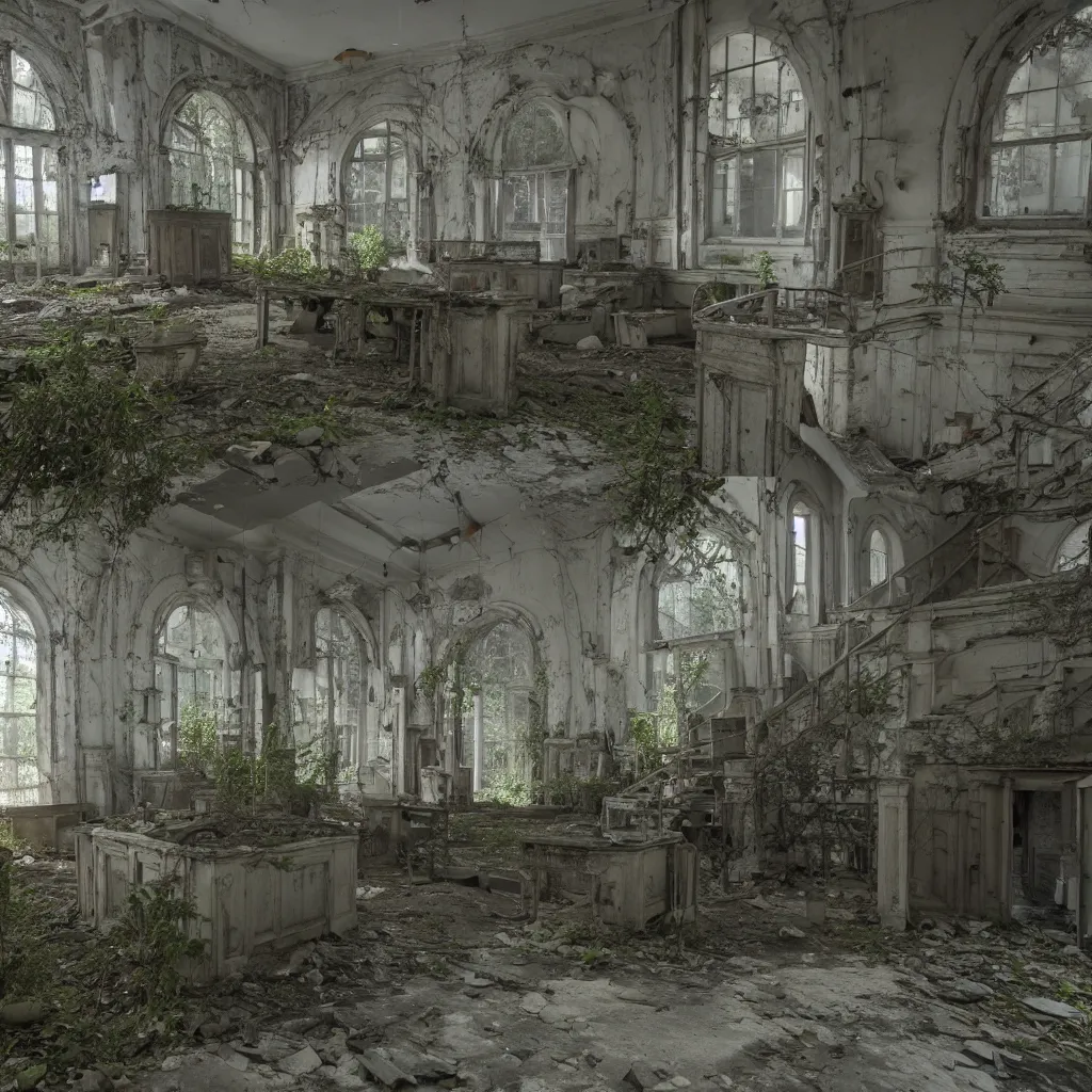 Image similar to an abandoned asylum, realistic, detailed, unreal engine,