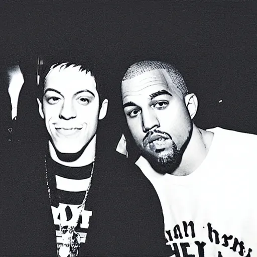 Image similar to Polaroid photograph of pete Davidson and kanye in a club, blurry, XF IQ4, 150MP, 50mm, F1.4, ISO 200, 1/160s, Adobe Lightroom, photolab, Affinity Photo, PhotoDirector 365,