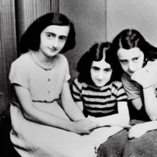 Prompt: Photograph of anne frank and her family in a room