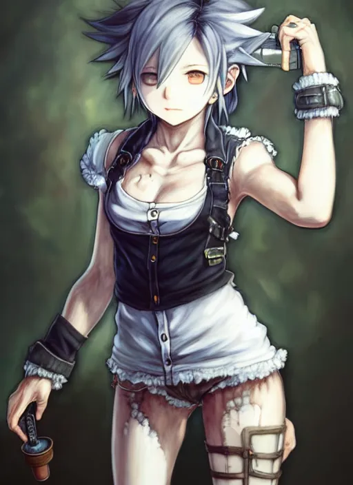 Image similar to a portrait of nekomimi wearing white vest, and denim shorts an ultrafine detailed painting, detailed painting, detailed eyes!!, final fantasy octopath traveler lovecraft cosmc horror