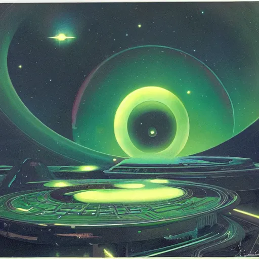 Image similar to Green nebula without planets, Syd Mead, John Harris, Federico Pelat,