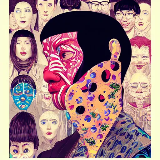 Image similar to portrait of people with sanitary mask, Tristan Eaton, artgerm, Victo Ngai, RHADS, ross draws