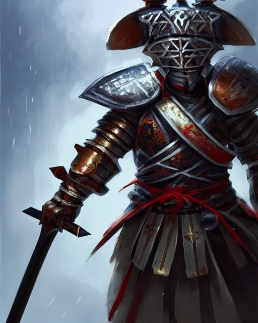 Image similar to Huge guinea pig samurai warrior in armor holding a two-handed battle axe, portrait, woodlands, magic the gathering artwork, D&D, fantasy, cinematic lighting, centered, symmetrical, highly detailed, digital painting, artstation, concept art, smooth, sharp focus, illustration, volumetric lighting, epic Composition, 8k, art by Akihiko Yoshida and Greg Rutkowski and Craig Mullins, oil painting, cgsociety