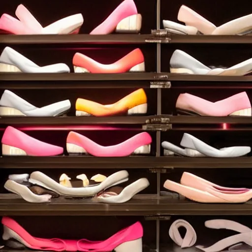 Image similar to a collection of ballerina shoes,various colors,professional lighting