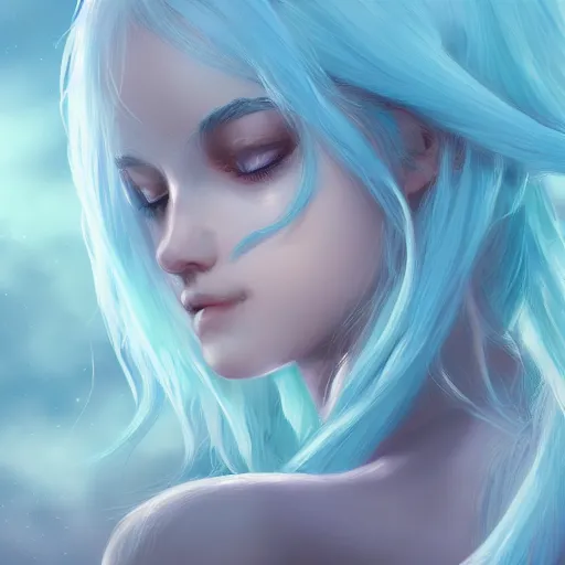 Image similar to teen girl, light blue white hair, gorgeous, amazing, elegant, intricate, ocean, highly detailed, digital painting, artstation, concept art, sharp focus, illustration, art by Ross tran
