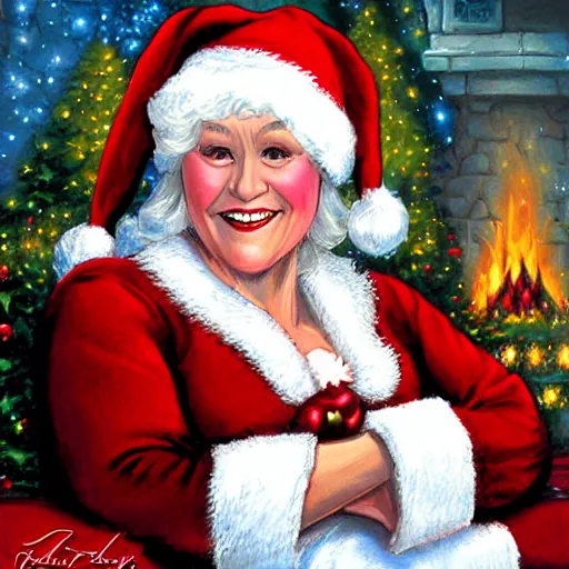 Prompt: Mrs. Claus as painted by Ralph Horsley