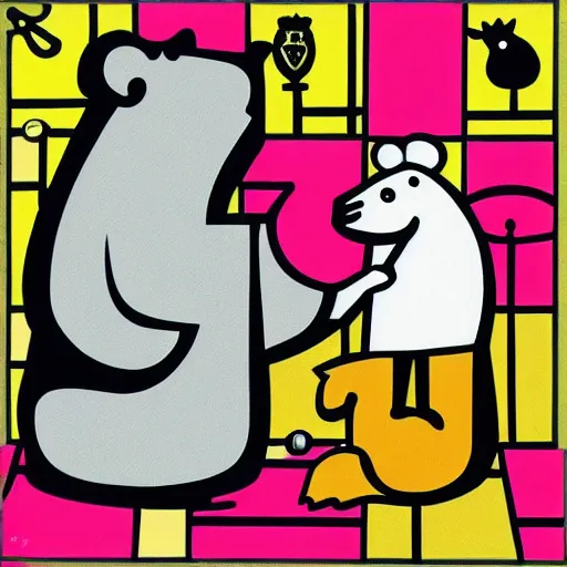 Prompt: capybara holding a chess pawn, by romero brito