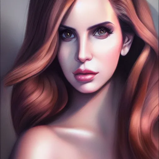 Image similar to beautiful realistic portrait of Lana del Rey by artgerm