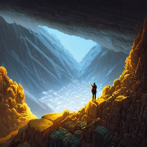 Image similar to dramatic matte painting by dan mumford and jordan grimmer and hubert robert of looking down at earth at the end is a man made of light