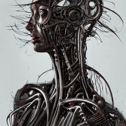 Image similar to surreal portrait of a woman by Greg Rutkowski and H.R Giger, a woman with a kind of visor, transformed into a kind of biomechanical transhuman goddess, disturbing, terrifying but fascinating, cosmic void background, frightening, fascinating, highly detailed portrait, digital painting, book cover, artstation, concept art, smooth, sharp foccus ilustration, Artstation HQ.