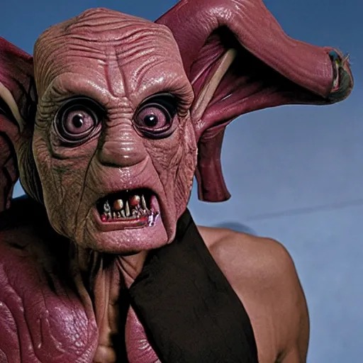 Prompt: a professional photo of the star wars character, nute gunray, while he's shirtless and incredibly muscular.