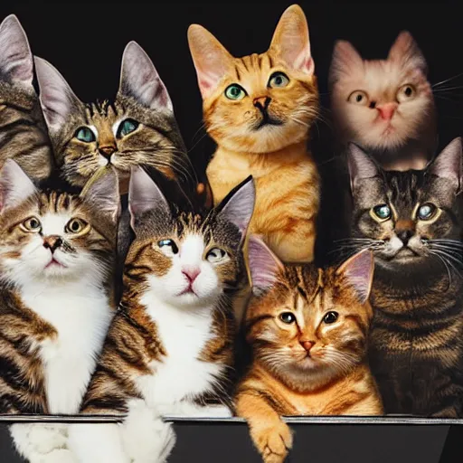 Image similar to a bunch of cats sitting in a theater watching a movie