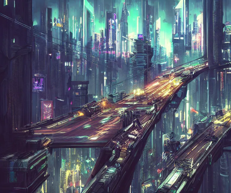 Image similar to a man standing on top of a bridge over a city, cyberpunk art by Vincent Lefevre, behance contest winner, altermodern, cityscape, synthwave, matte painting