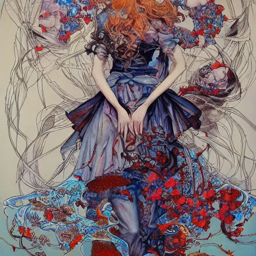 Image similar to a painting in the style of ayami kojima and in the style of james jean.