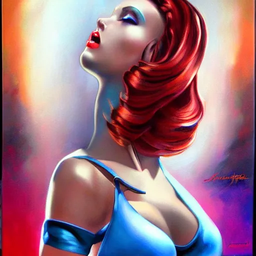 Image similar to retrofuturistic female android, painting by artgerm julie bell