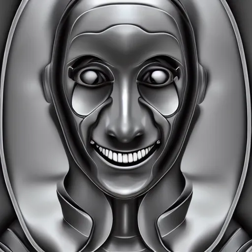 Image similar to A symmetric laughing robot portrait, beautiful!!! digital art