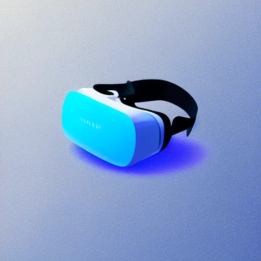 Image similar to icon of a virtual reality headset in light blue metallic iridescent, 3D render isometric perspective on dark background