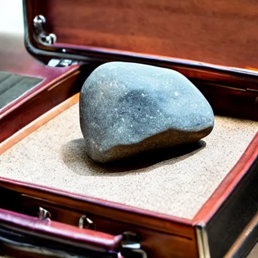 Prompt: a rock in a briefcase