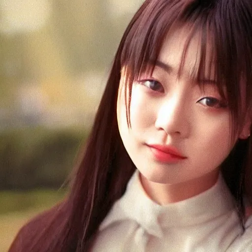 Image similar to 1990s, perfect, dynamic, epic, cinematic 8K HD movie shot of semi-close-up japanese beautiful cute young J-Pop idol actress girl face, she express joy and posing. By a Chinese movie director. Motion, VFX, Inspirational arthouse, high budget, hollywood style, at Behance, at Netflix, with Instagram filters, Photoshop, Adobe Lightroom, Adobe After Effects, taken with polaroid kodak portra