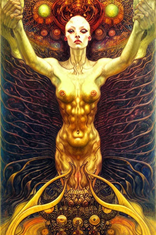 Image similar to Divine Chaos Engine by Karol Bak, Jean Delville, William Blake, Gustav Klimt, and Vincent Van Gogh, symbolist, visionary