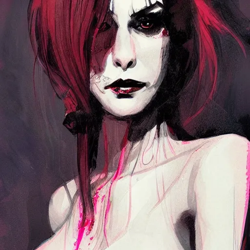 Prompt: a beautiful portrait of a lady vampire by Bill Sienkiewicz trending on Artstation