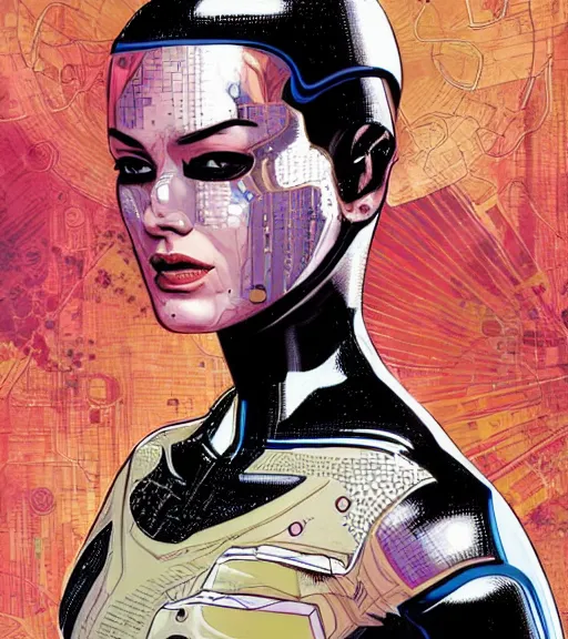 Image similar to portrait of a female android, by MARVEL comics and Sandra Chevrier