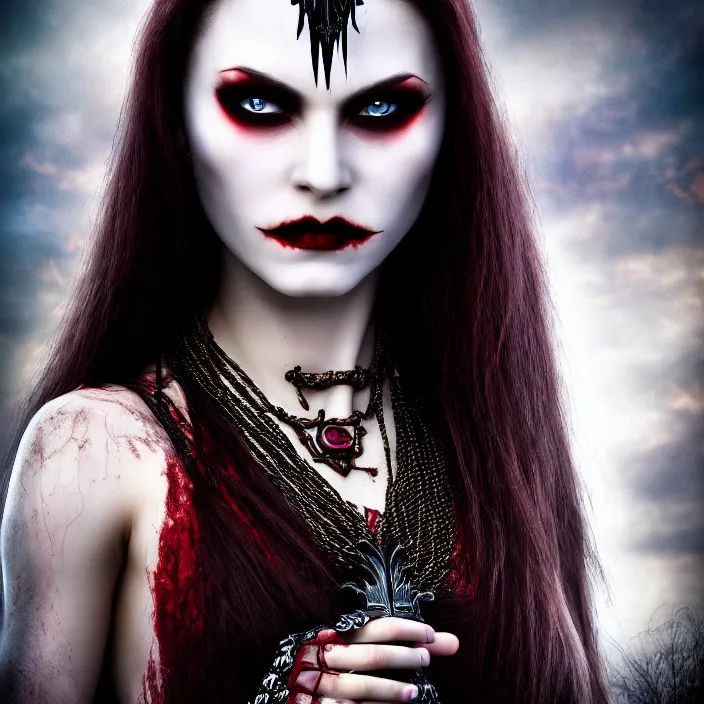 Prompt: photo of a very beautiful!! vampire warrior queen, highly detailed, 4 k, hdr, smooth, sharp focus, high resolution, award - winning photo