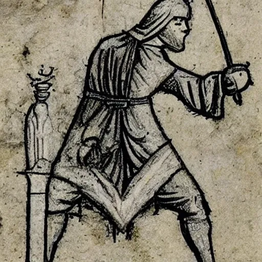 Prompt: medieval drawing of a dabbing wizard