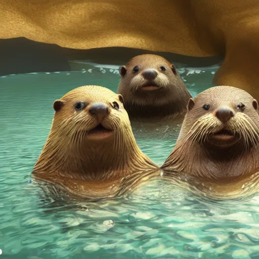 Prompt: concept art, character set, 3d, Otters playing, ultra realistic, 8k,