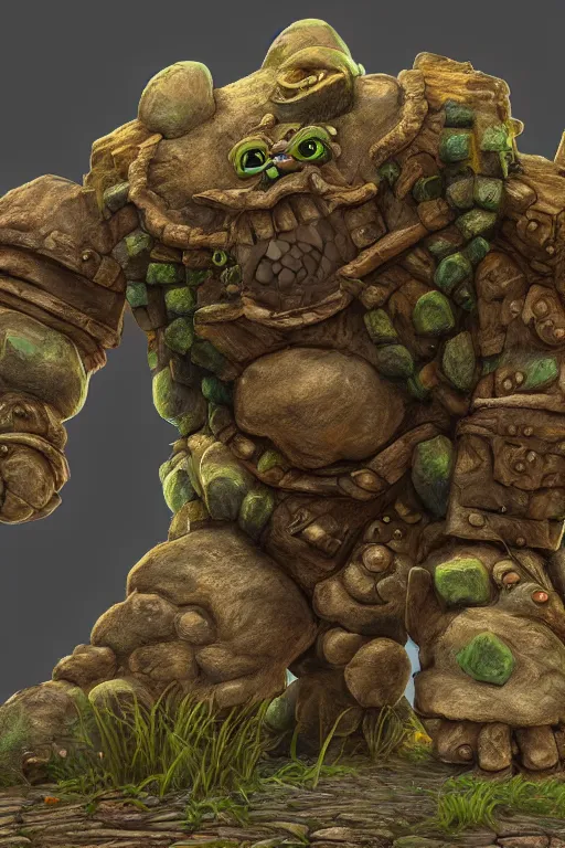 Image similar to zelda fantasy art giant golem troll wood rock greeble gemstone, global illumination ray tracing hdr fanart arstation by sung choi and eric pfeiffer and gabriel garza and casper konefal