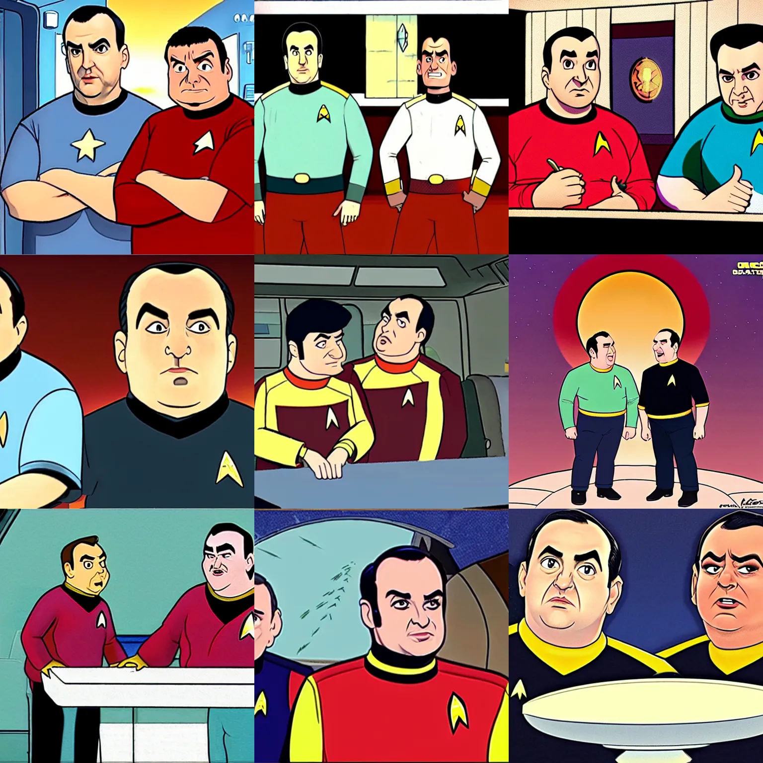 Prompt: mike stoklasa and balding fat rich evans from redlettermedia in star trek the animated series