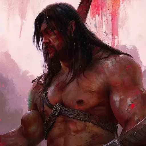 Image similar to painting of a Conan the barbarian, illustration, artistic, colorful, hyper detailed, in the style of Greg Rutkowski