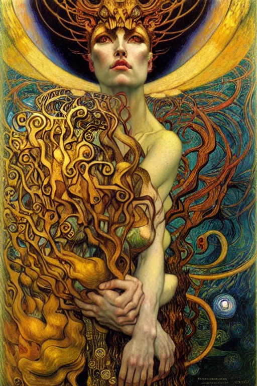 Image similar to Divine Chaos Engine by Karol Bak, Jean Delville, William Blake, Gustav Klimt, and Vincent Van Gogh, symbolist, visionary