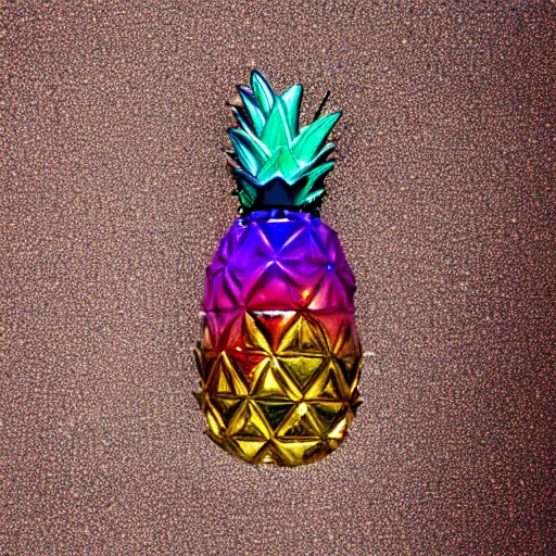 Prompt: A bismuth crystal in the shape of a pineapple, studio lighting