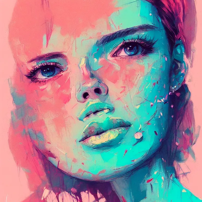 Image similar to close up portrait painting of a female in nineties street styling, concept art, intricate details, aesthetically pleasing pastel colors, art by conrad roset, impressionism, portrait