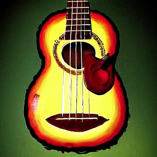 Prompt: avocado ukulele painted by leonardo da vinci