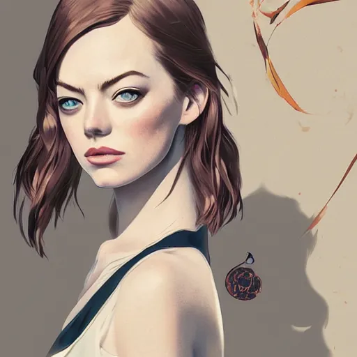 Image similar to fashion model emma stone ,digital art by Hokusai by greg rutkowski by wlop high detail comic sharp vector lineart dramtic lighting artstation by trevor henderson by rossd raws cinematic dramatic