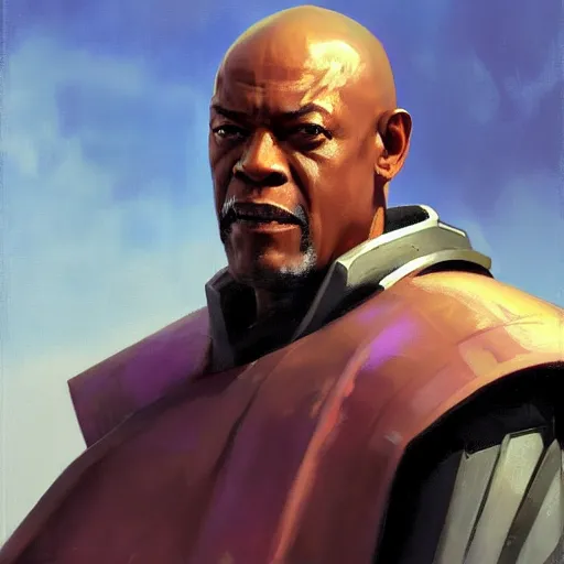 Image similar to greg manchess portrait painting of armored mace windu as overwatch character, medium shot, asymmetrical, profile picture, organic painting, sunny day, matte painting, bold shapes, hard edges, street art, trending on artstation, by huang guangjian and gil elvgren and sachin teng