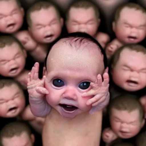 Image similar to a mutant baby with 1 0, 0 0 0 heads