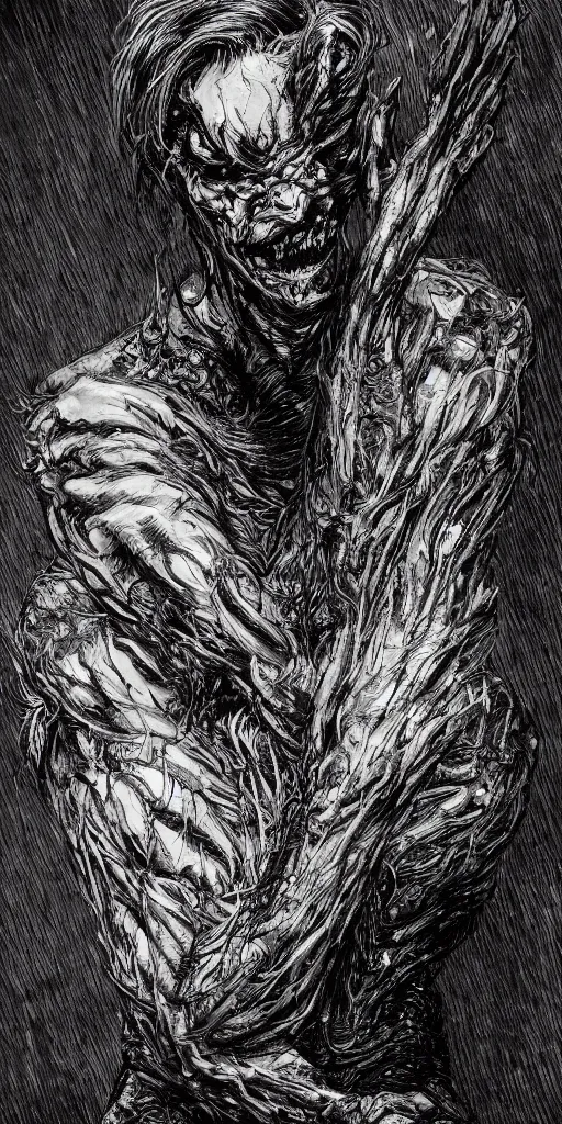 Prompt: concept art of a evil man with his body covered in burns, with black smoke coming out of his hands, full body, dark colors, sinister atmosphere, dramatic lighting, cinematic, establishing shot, extremely high detail, photo realistic, cinematic lighting, pen and ink, intricate line drawings, by Yoshitaka Amano, Ruan Jia, Kentaro Miura, Artgerm, post processed, concept art, artstation, matte painting, style by eddie mendoza, raphael lacoste, alex ross,