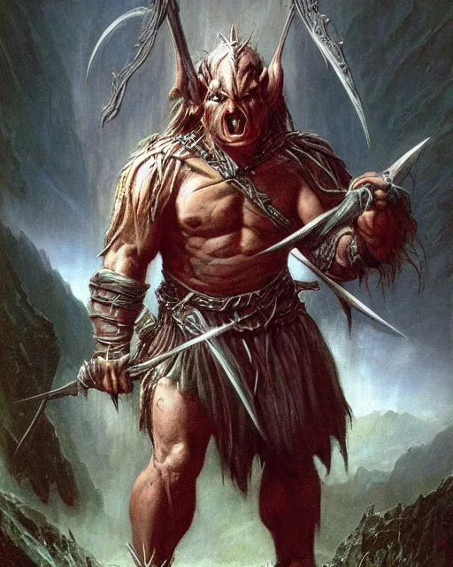 Image similar to a lotr orc warrior by thomas cole and wayne barlowe