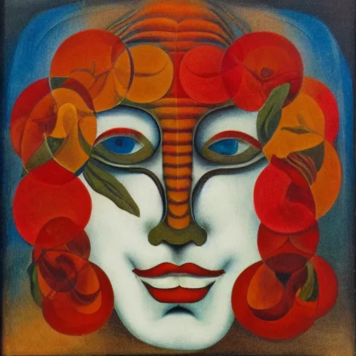 Image similar to floral face portrait by leonetto cappiello and wojciech siudmak and ernst fuchs, anni albers, oil on canvas