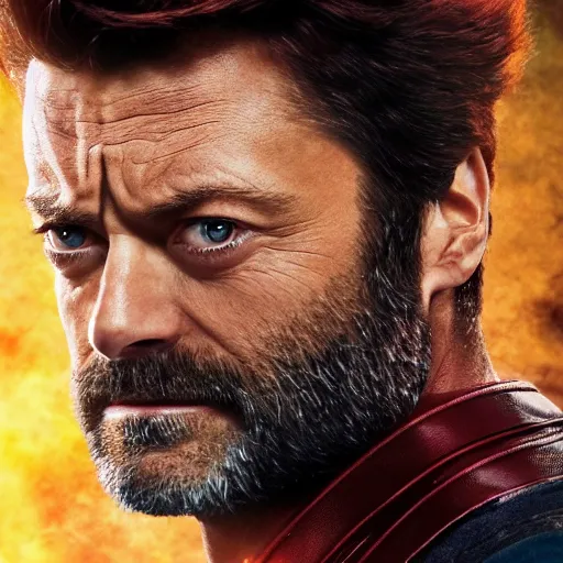 Image similar to portrait of x - men's wolverine played by nick offerman, photorealistic logan marvel movie still, detailed 8 k, poster style, high resolution