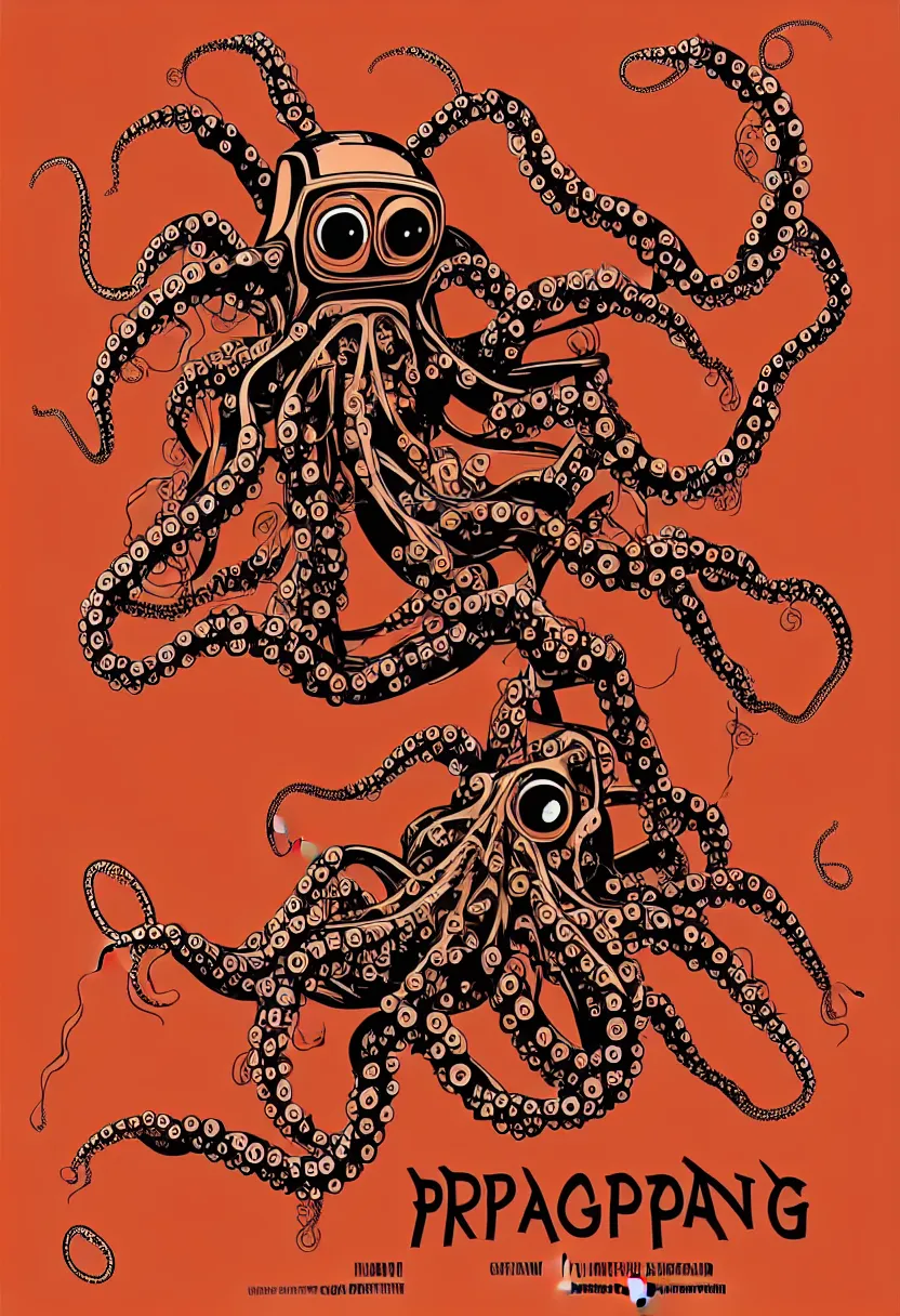 Image similar to concert poster for 'Grandpa Finger', dying robot octopus, vector art, 8k, highly detailed illustration