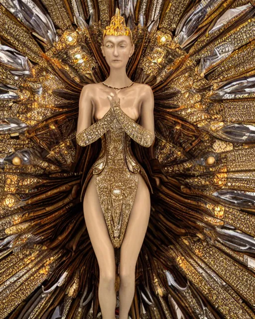 Image similar to a highly detailed metahuman 4 k close up render of a goddess bella hadid monument renaissance in iris van herpen dress schiaparelli in diamonds crystals swarovski and jewelry iridescent in style of alphonse mucha gustav klimt trending on artstation made in unreal engine 4