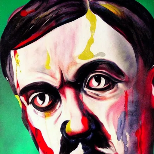 Prompt: a beautiful complex painting of adolf hitler with a bloody face face view